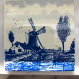 Vintage Scenic Blue and White Windmill Tile